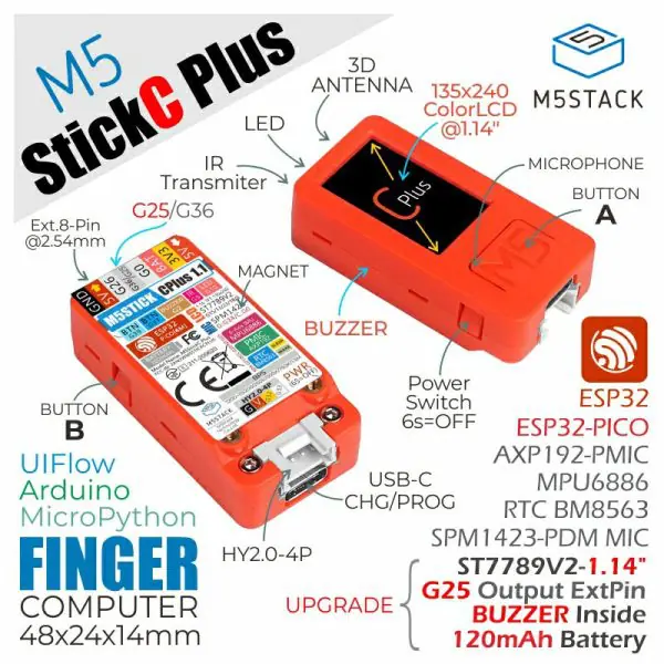 M5StickC PLUS ESP32-PICO Mini IoT Development Kit - MTools Tec