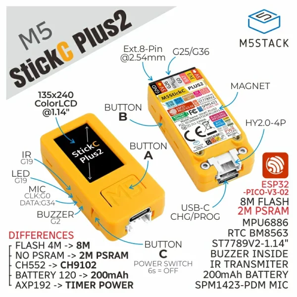 M5StickC PLUS2 ESP32 Mini IoT Development Kit - Image 2