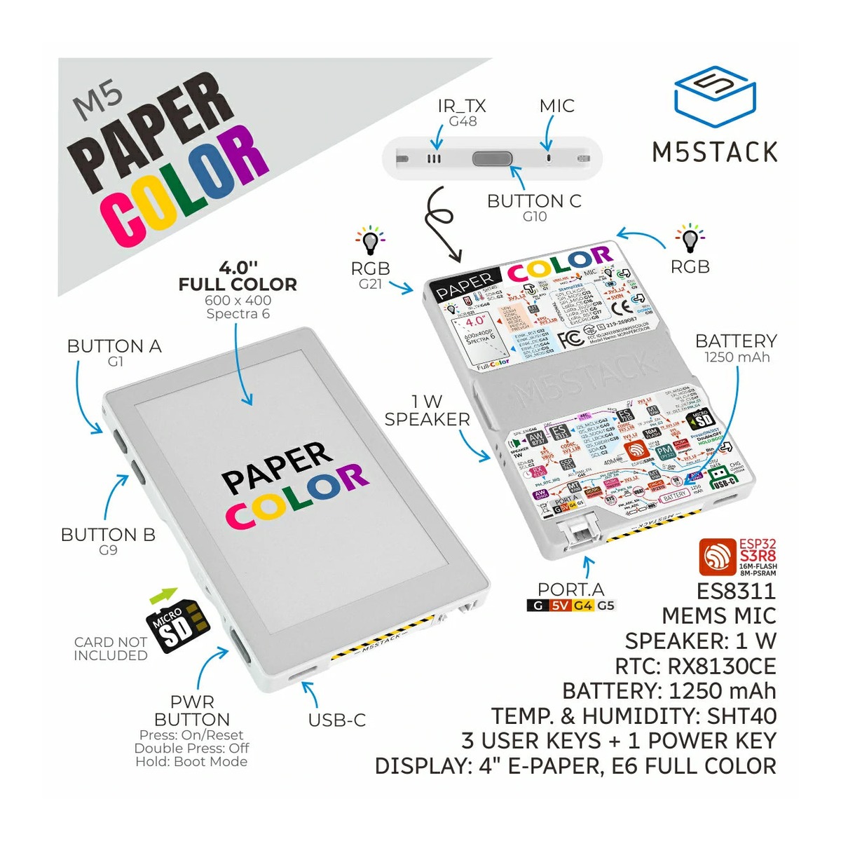 M5Paper Color – ESP32-S3 Dev Kit with 4" Full-Color E-Ink Display - Image 3