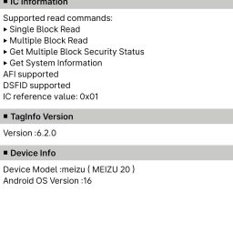 NXP TagInfo Extra screen showing 320-byte memory, 80 blocks, AFI and DSFID support on the Gen3 ISO15693 tag