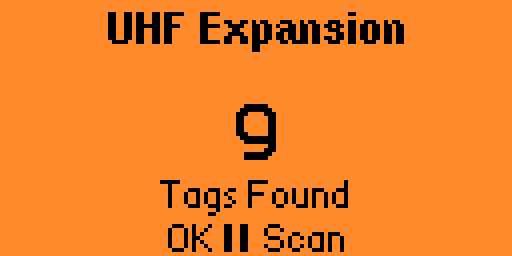 Flipper Zero UHF Expansion inventory scan screen showing tags found