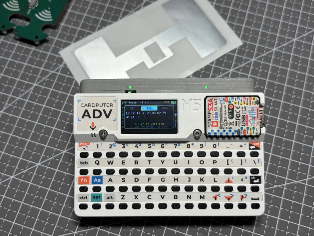 TID memory write verified using a TID-changeable UHF tag on Cardputer ADV