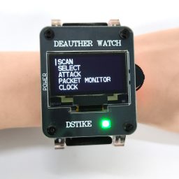 Deauther Watch X II front detail with 1.3-inch OLED and RGB status LED