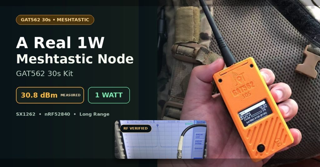GAT562 30s Kit real 1W Meshtastic node with measured 30.8 dBm output