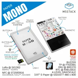PaperMono Standard feature overview with LoRa NFC touch e-paper and front light