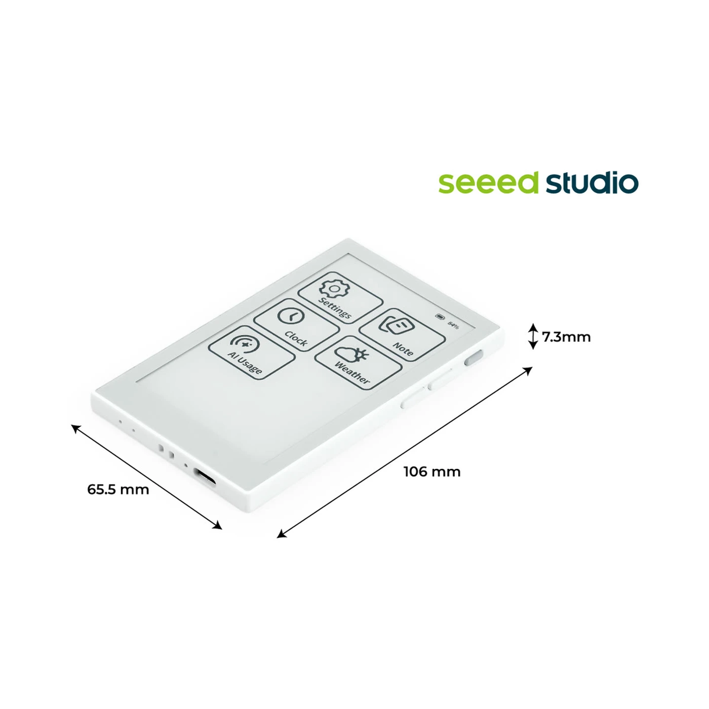 reTerminal Sticky dimensions: 106 by 65.5 by 7.3 millimeters