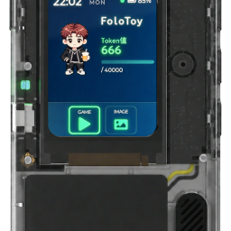 TRAE AI Card front view with 240 by 320 display and three side buttons