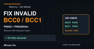 Repair invalid BCC0 and BCC1 with PN532 CLI and verify the UID checksum.